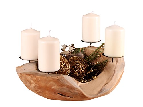Ambientehome Adventskranz Adventsschale Teak Rund Circa 25 Cm Wurzelschale Wurzelholz Holzschale Teakschale Dekoschale Corona Dell'Avvento, Rotonda, R