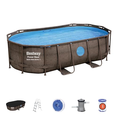 Piscina Fuoriterra Ovale Bestway Power Steel Swim Vista Series Con Oblò, Cm. 427X250X100, Capacita' 7.250 Litri