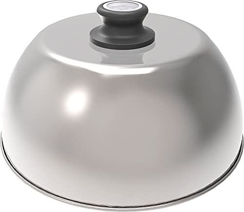 Lotusgrill Cuffia Da Barbecue In Acciaio Inox Con Termometro Sul Pomello, Argento, Dk-Ss-28, Compatibile Mini 28 Cm
