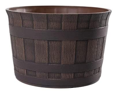 Jinfa 1 Mini Stagno Vaso Ninfea Giardino Plastica Effetto Legno | Mezzo Barile Castagno | Ø36Cm