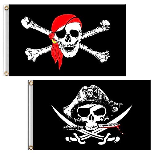 Bandiera Dei Pirati, 2 Pezzi, 90X 150Cm, Jolly Roger, Teschio Morto, Petto E Ossa Incrociate, In Poliestere, Doppie Cuciture, Per Feste Pirate, Hallow