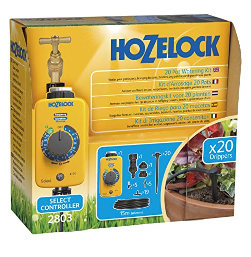 Hozelock 2803 0000 - Kit Di Irrigazione A Goccia Da 20 Vasi: Sistema Completo Autonomo Con Programmatore Controller, Ideale Per Piante In Vaso E Fiori