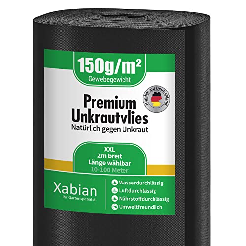 Xabian Telo Anti-Erbacce, 150 G/M², Extra Largo, 2 Mx10 M = 20 M², Permeabile All'Acqua, Estremamente Resistente Agli Strappi E Elevata Stabilizzazion
