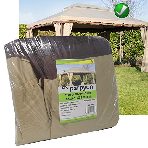 Parpyon® Telo Ricambio Gazebo 3X4 Copertura In Tessuto Poliestere 100% - Tetto Per Gazebo Da Giardino Esterno Mt 3X3-3X4-3X2 - Vari Modelli Arredo Gia