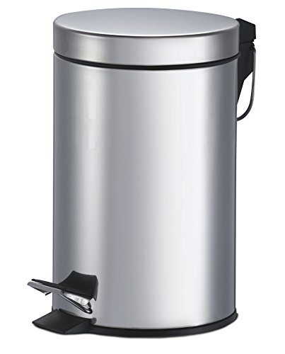 King Home P1580005 Pattumiera Tonda In Acciaio Con Pedale, 5 Lt, Argento, Ø 20X28H