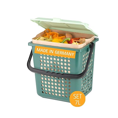 Biomat Airbox Cestino Umido, Incl. Sacchetti Di Carta Compostabili Da 7 L (80 Sacchetti), Riduce Gli Odori, Made In Germany