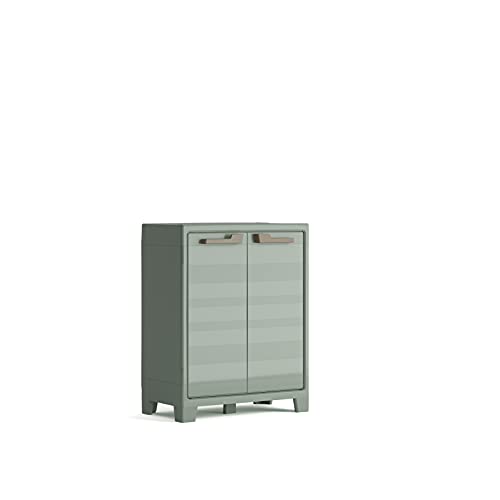 Keter Armadio 2 Ripiani Regolabili Realizzato In Resina Planet Outdoor Basso, Verde, 80 X 44 X 100 Cm