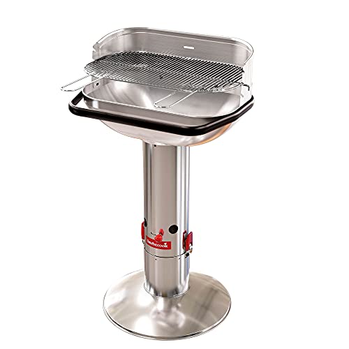 Barbecook Loewy 55 Barbecue A Carbone Con Protezione Antivento, Barbecue A Carbone Con Quickstart E Quickstop, Regolabile In 3 Posizioni, Acciaio Inos
