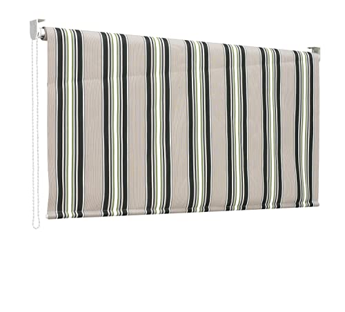 Mitepek Tenda Da Sole A Caduta, Rullo Avvolgibile Con Catenella L 200 H 250Cm Fredi Righe Verde, Grigio Bianco
