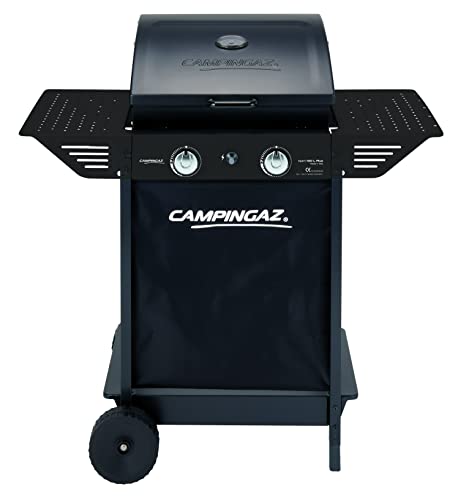 Campingaz Xpert - Barbecue A Gas Rocky Plus Da 100 L, Con Pietra Vulcanica, 2 Bruciatori E Coperchio Con Termometro, 2 Vassoi Laterali Pieghevoli, Pot