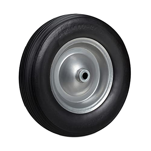 Relaxdays Ruota Per Carriola 4.80 4.00-8 In Gomma Piena Cerchione Di Acciaio, Antipanne, Carico 100 Kg, Nero Grigio