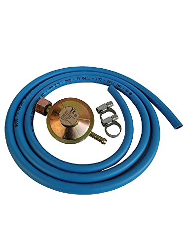 Almaplast Regolatore Gas Bassa Pressione A Taratura Fissa Per Barbecue Stufe E Fornelli + 2 Mt Tubo Gpl + 2 Fascette In Acciaio