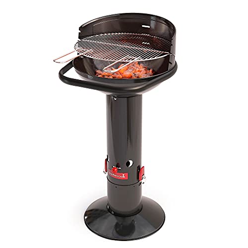 Barbecook Loewy 45 Barbecue A Carbone Con Protezione Antivento, Barbecue Rotondo Con Quickstart E Quickstop, Regolabile In 3 Posizioni, Nero, Griglia
