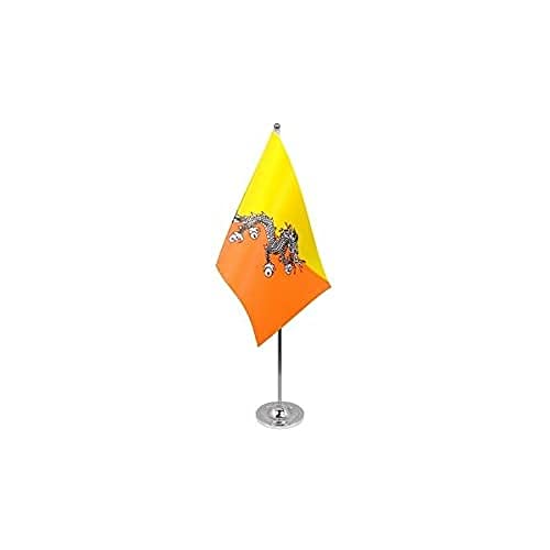 Az Flag Bandiera Da Tavolo Di Prestigio Bhutan 22X15Cm In Raso - Piccola Bandierina Bhutanese 15 X 22 Cm