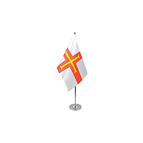 Az Flag Bandiera Da Tavolo Di Prestigio Guernsey 22X15Cm In Raso - Piccola Bandierina Inglese 15 X 22 Cm