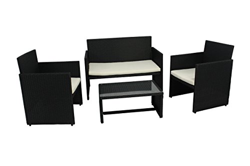 Salotto Valencia Black 2 Poltrone, 1 Divano, 1 Tavolo Materiale: Polyrattan Colore Nero.