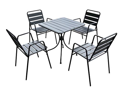 Garden Friend, S1011034, Salotto Krystin (1 Tavolo 4 Sedie) Acciaio - Colore Antracite