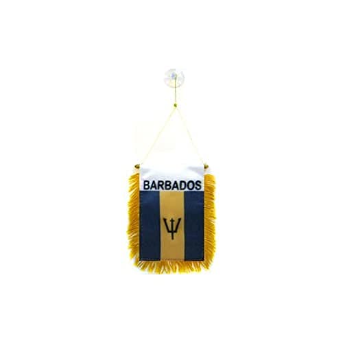 Az Flag Gagliardetto Barbados 15X10Cm Con Ventosa - Bandierina Per Auto Barbadiana 10 X 15 Cm