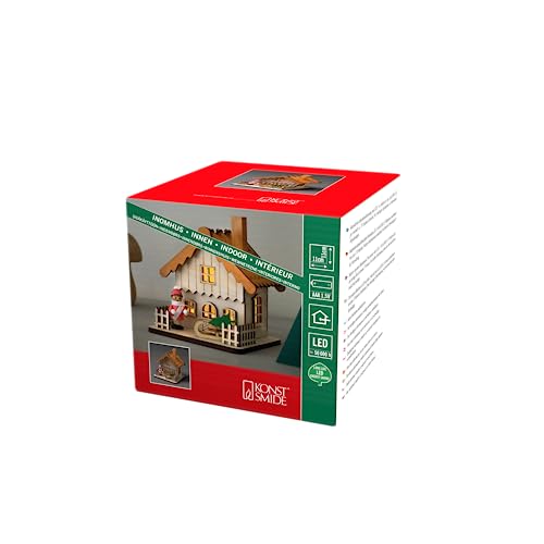 Konstsmide 3233-100 - Casetta In Legno Con Tetto Arancione, Per Uso Interno (Ip20), 2 Diodi Bianchi Caldi, Funzionamento A Batteria: 3 X Aa 1,5 V (Esc