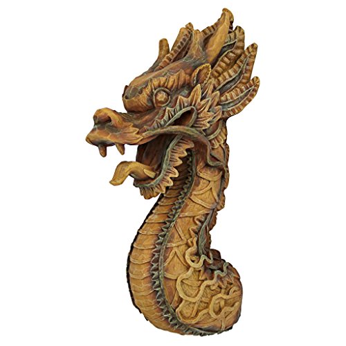 Design Toscano Ng33987 Scultura Da Muro Drago Sputafuoco, Tonalità Legno, 23X14X47 Cm