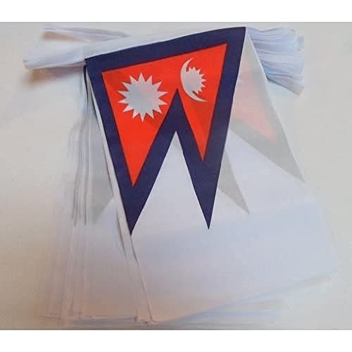 Ghirlanda 6 Metri 20 Bandiere Nepal 21X15Cm - Bandiera Nepalese 15 X 21 Cm - Festone Bandierine - Az Flag