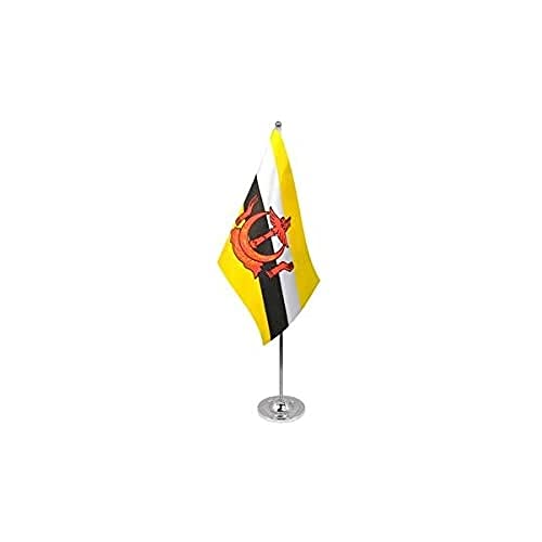 Az Flag Bandiera Da Tavolo Di Prestigio Brunei 22X15Cm In Raso - Piccola Bandierina Bruneiana 15 X 22 Cm