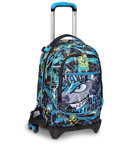 Sj Gang, Trolley Scuola Jack 3 Ruote - Sharken, Multicolore - Trolley Scomponibile - 3 Usi In 1 Con Crossover System - Uso Zaino Con Spallacci A Scomp