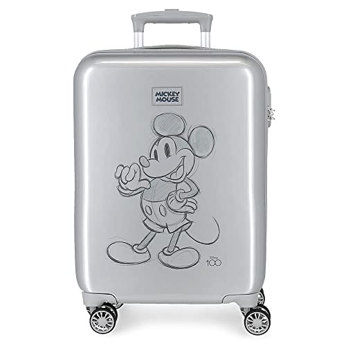 Valigia Da Cabina Disney Mickey 100 Grigio 37X55X20 Cm Abs Rigido Chiusura A Combinazione Laterale 34L 2 Kg 4 Doppie Ruote Bagaglio A Mano