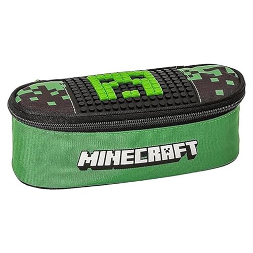 Minecraft - Astuccio Scuola Ovale Organizzato, Con Divisori Interni E Passanti Elastici Porta Cancelleria - Astuccio Portapenne Bambino Ideale Per Med