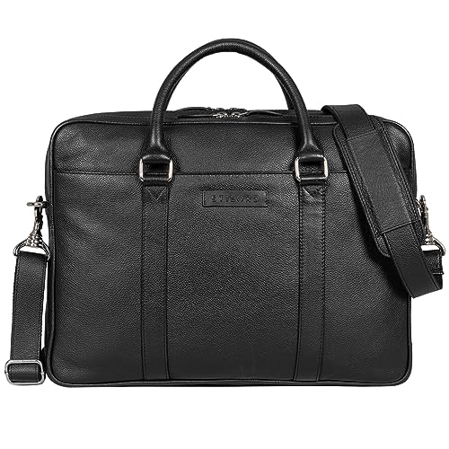 Stilord 'Caleb' Borsa Computer Portatile 16 Pollici Pelle Vintage Tracolla Scomparto Portatile Borsa Donna Borsa Uomo Borsa Valigetta, Colore:Nero