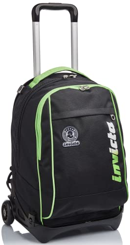 Invicta Trolley Scuola Tech, Nero Verde, Kupang, 3 In 1, Triplo Uso, Zaino Con Carrello Sganciabile E Crossover System, Viaggio E Tempo Libero, Unisex
