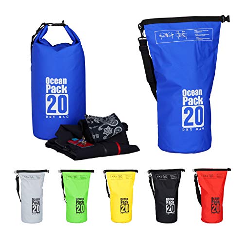 Relaxdays Zaino Impermeabile Ocean Pack 20L Borsa Ultraleggera Sacca Dry Bag Da Kajak Rafting Vela Sci Snowboard Blu