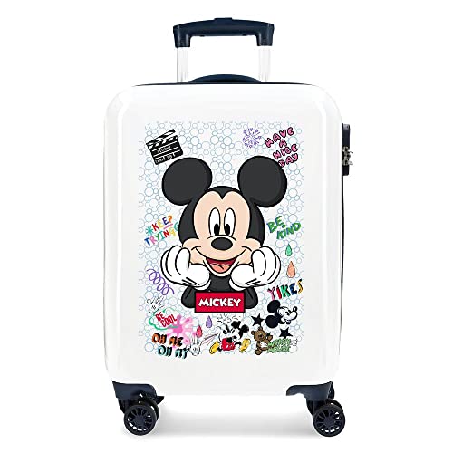Valigia Da Cabina Disney Mickey Be Cool Bianca 38X55X20 Cm Abs Rigido Con Combinazione Laterale 34L 2 Kg 4 Doppie Ruote Bagaglio A Mano