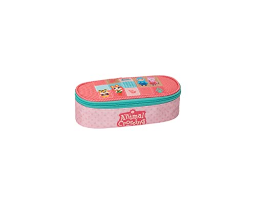 Nintendo - Astuccio Scuola Ufficiale Animal Crossing, Astuccio Bambina Ovale Con Tasca Interna, Divisorio Con Passanti Elastici E Pratica Chiusura A Z
