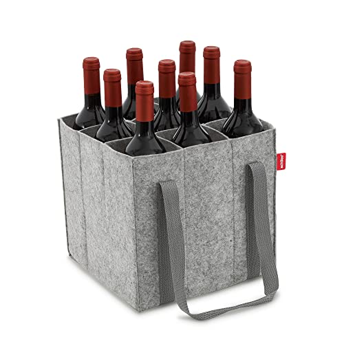 Achilles Borsa Per Bottiglie Con 9 Scomparti, Anche Per Bottiglie Da 1,5 Litri, In Feltro, 100% Riciclato, 27 Cm X 27 Cm X 27 Cm (Grigio), Grigio, Pou