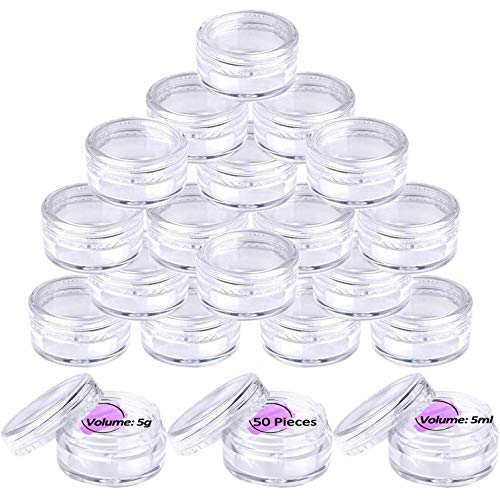 50 Pezzi Contenitori Cosmetici, Contenitore Cosmetico Barattoli Plastica Trasparente Con Tappo Per Creme E Polvere, 5G/5Ml Contenitori Vuoti Per Cosme