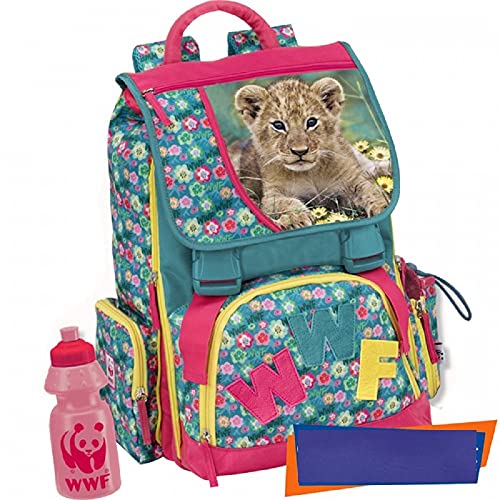 Wwf Zaino Est. Std C/Gadget Flowers, Fantasia Rosa E Verde, Cm 40 X 30 X 20