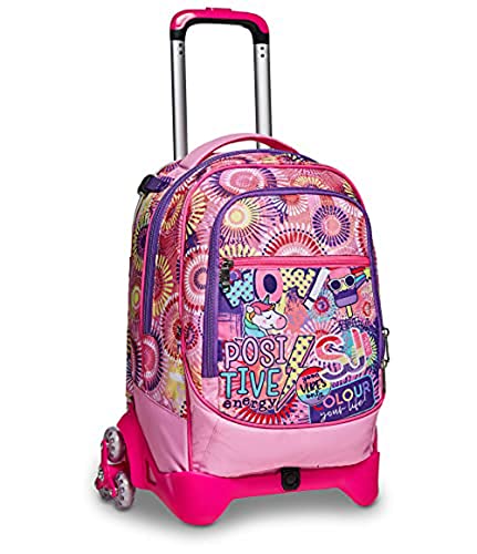 Trolley Scuola Seven Jack 3 Ruote - Facce Da Sj Girl Bambina - Zaino Sganciabile - Doppio Uso - Rosa