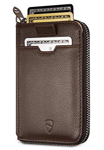 Vaultskin Notting Hill - Portafoglio Sottile Con Chiusura A Cerniera, Con Protezione Rfid, Per Carte Di Credito, Contanti, Monete (Marrone)