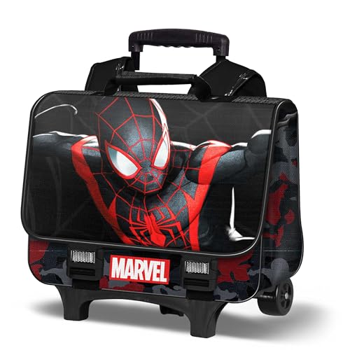Spiderman Miles-Zaino Cartable 2.0 Con Carrello Rimovibile, Nero, 38 X 35 Cm