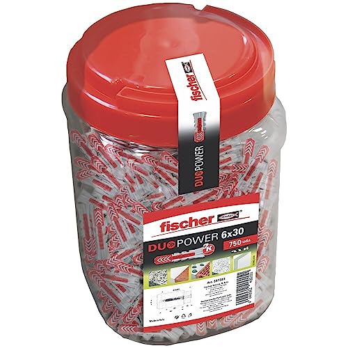 Fischer 557383 Tasselli, Grigio/Rosso, 6X30/750Uds