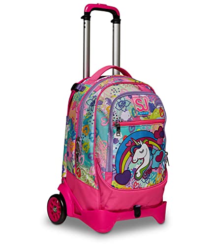 Sj Gang Zaino Scuola Con Carrello Sganciabile A 2 Ruote - Trolley Jack 2Wd Magicflip Girl - 3 In 1 - Triplo Uso - Con Tasca Porta Borraccia - Per Bamb