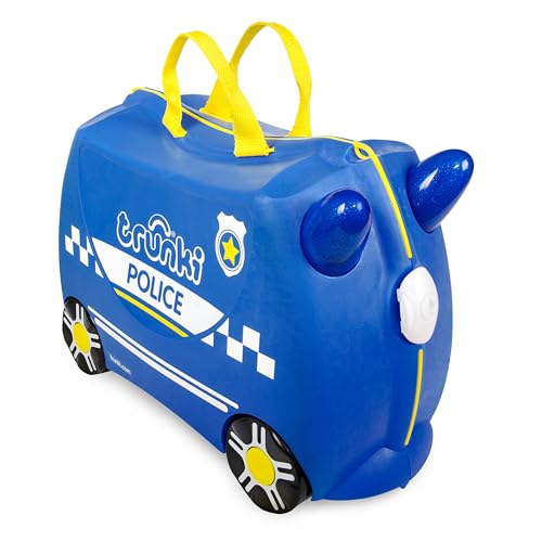 Trunki Valigia Cavalcabile Per Bambini – Trolley Bambini Bagaglio A Mano – Valigia Cavalcabile Percy Auto Della Polizia (Blu)