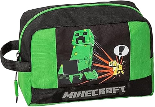 Minecraft - Borsa Portaoggetti Ideale Come Beauty Case Da Viaggio E Astuccio Grande Per Scuola E Free Time, Con Chiusura Zip E Cinturino, Ideale Come