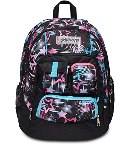 Seven, Zaino Scuola Advanced, Nero - Con Ring Light - Tasca Porta Pc, Tasca Porta Borraccia - Zaino Viaggio, Scuola & Tempo Libero