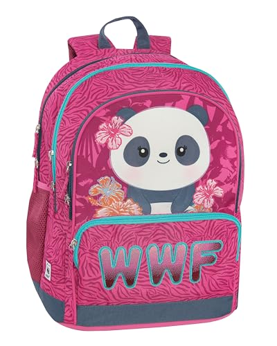 Wwf - Zaino Scuola Ufficiale Ww Per Bambini E Ragazzi, Con 2 Ampi Spazi Centrali E 2 Tasche Frontali Con Chiusura A Zip, Spallacci Regolabili E Imbott