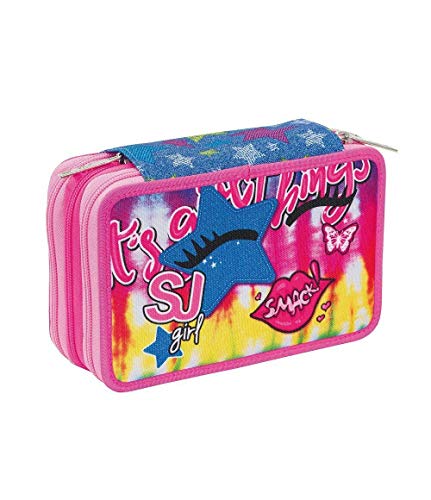 Seven Astuccio Scuola - Sj Gang Facce New Da Sj Girl - 3 Zip / Scomparti - Con Matite, Pennarelli Ecc