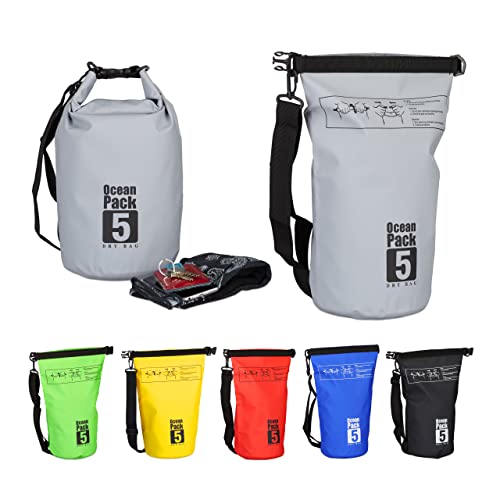 Relaxdays 10022782_709 Zaino Impermeabile Ocean Pack 5L Borsa Stagna Ultraleggera Sacca Dry Bag Da Kajak Vela Sci Snowboard Grigio