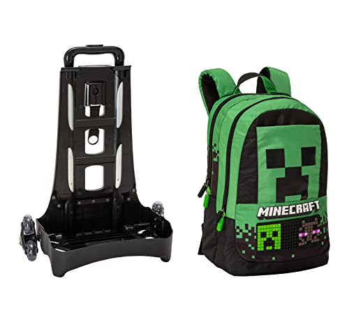 Minecraft - Zaino Scuola Trolley Ufficiale Minecraft Con Maniglia Regolabile, Trolley Staccabile, Spallacci Imbottiti E Regolabili, Scomparto Principa