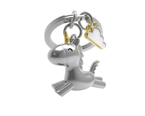 Meta[L]Morphose Metalmorphose - Portachiavi Unicorno Argentato Con Charm Nuvola Oro E Bianco - Mtm119-01